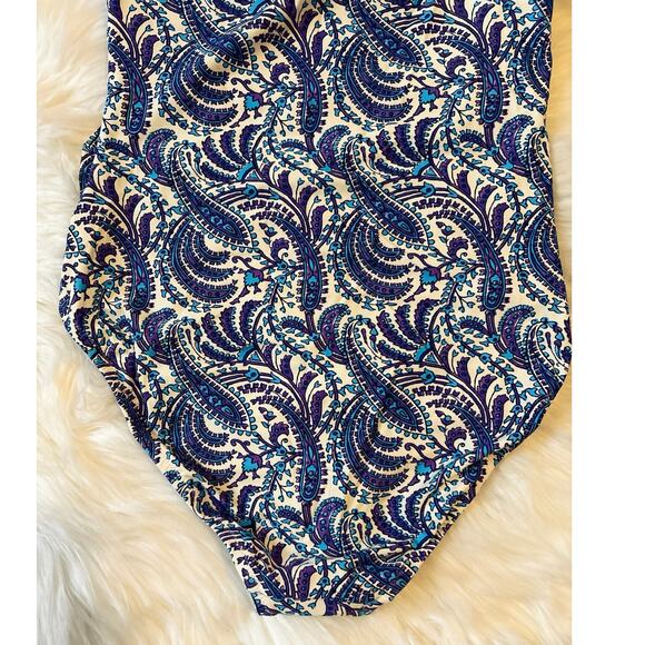 J Crew NWT Bandeau One Piece Swimsuit in Purple Paisley Removable Straps Size 8 - Picture 6 of 9